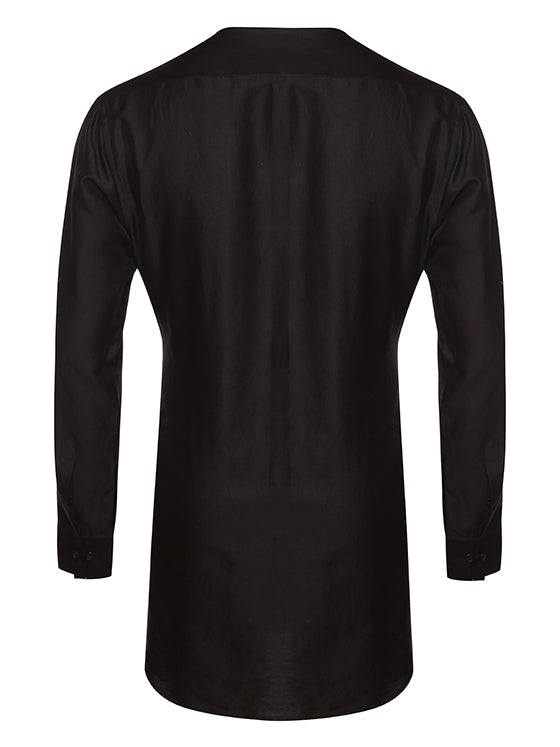 BLACK SATIN CHANDERI LONG SHIRT