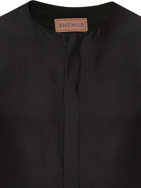 BLACK SATIN CHANDERI LONG SHIRT