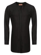 BLACK SATIN CHANDERI LONG SHIRT