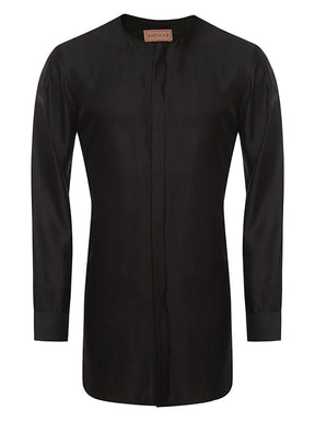 BLACK SATIN CHANDERI LONG SHIRT