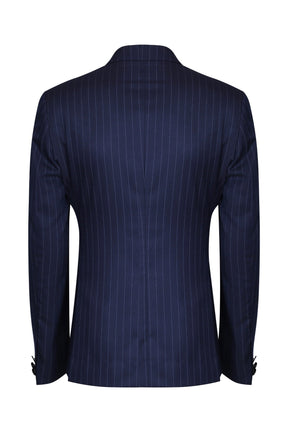 Navy blue pinstripe polyester wool single breasted suit