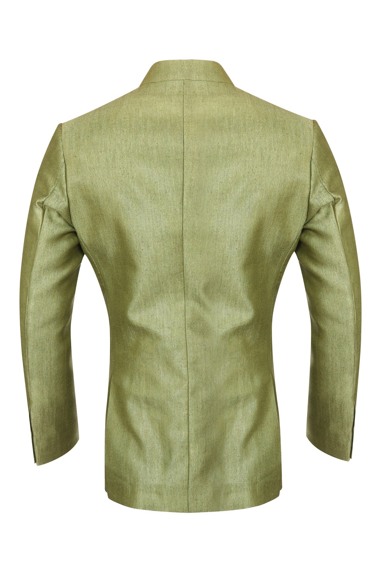 Green Bandhgala in Herringbone Matka Silk Fabric