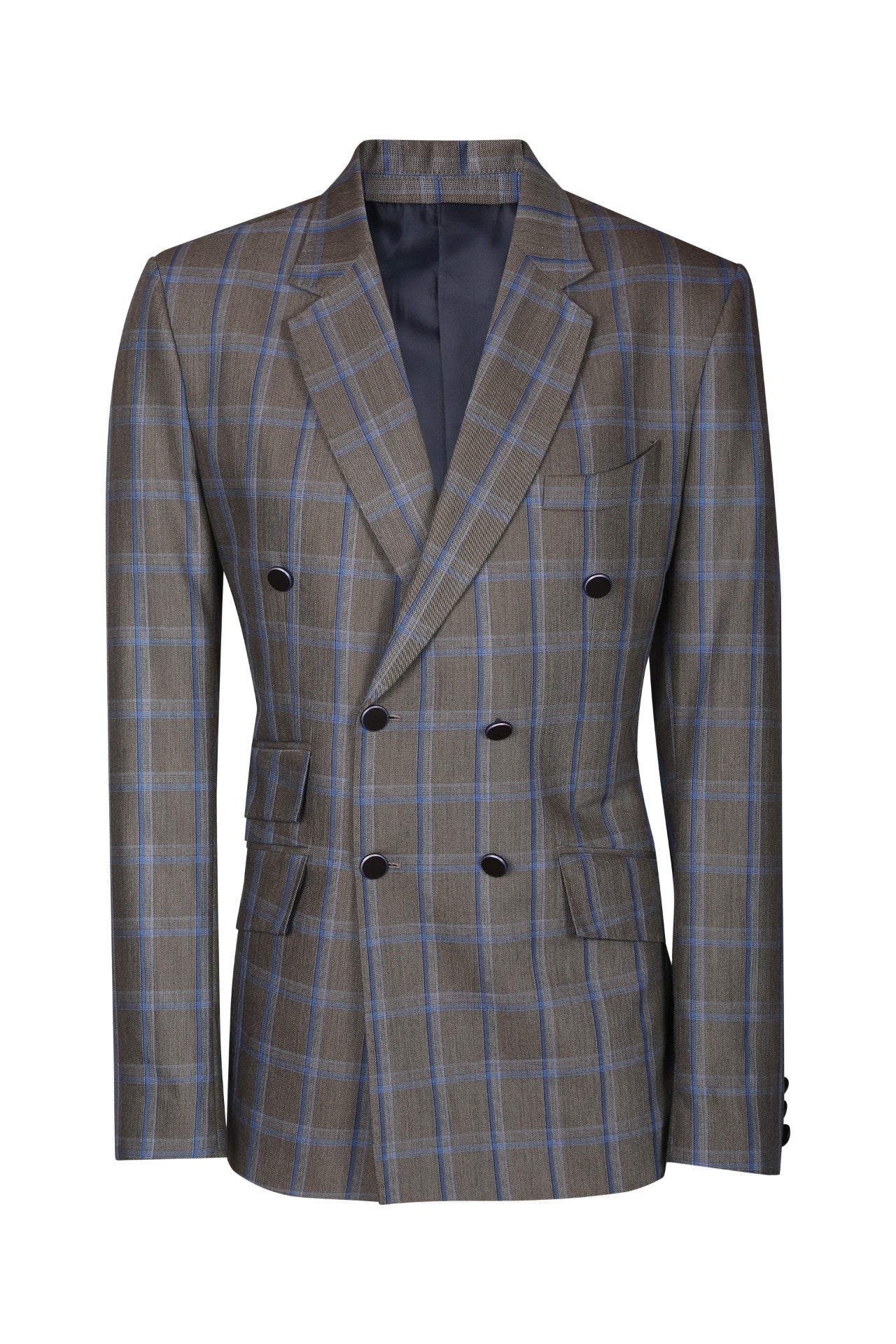 Grey check terry wool double breasted suit