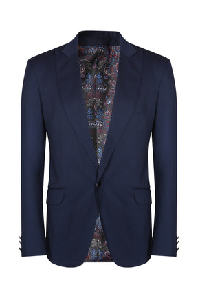 Deep blue terry wool wing collar suit