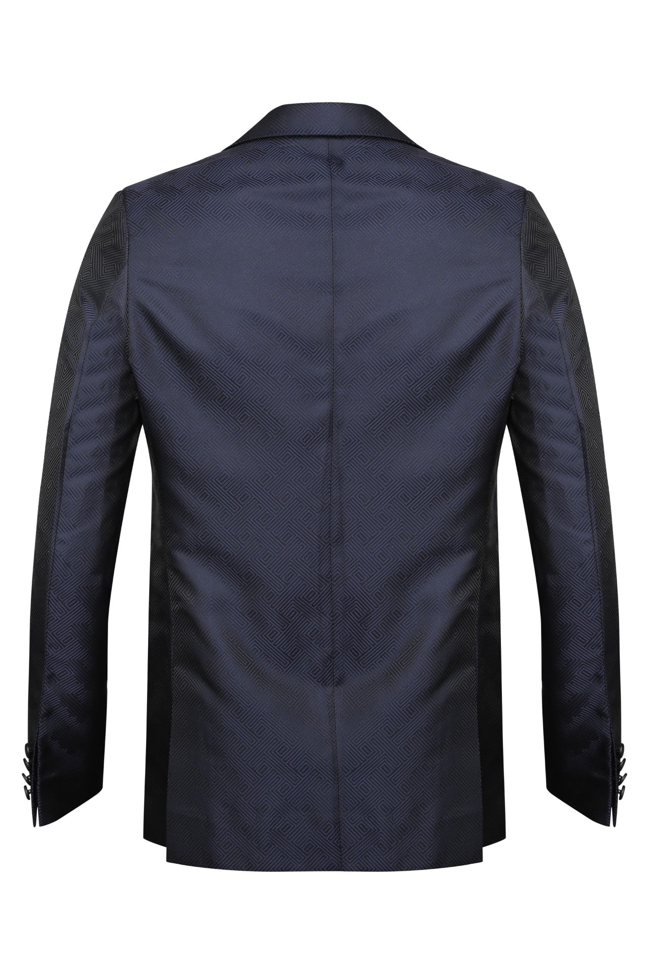 Blue single button tuxedo in self jacquard suiting fabric