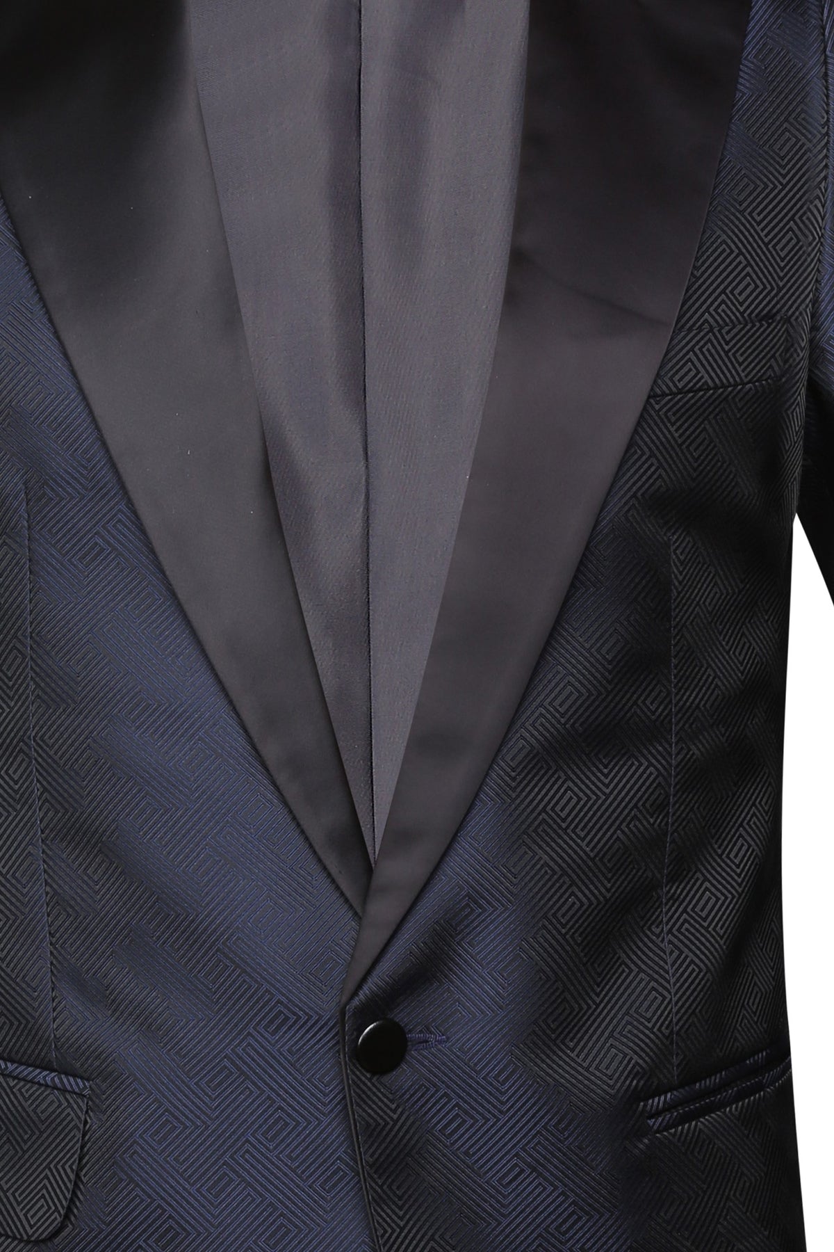 Blue single button tuxedo in self jacquard suiting fabric