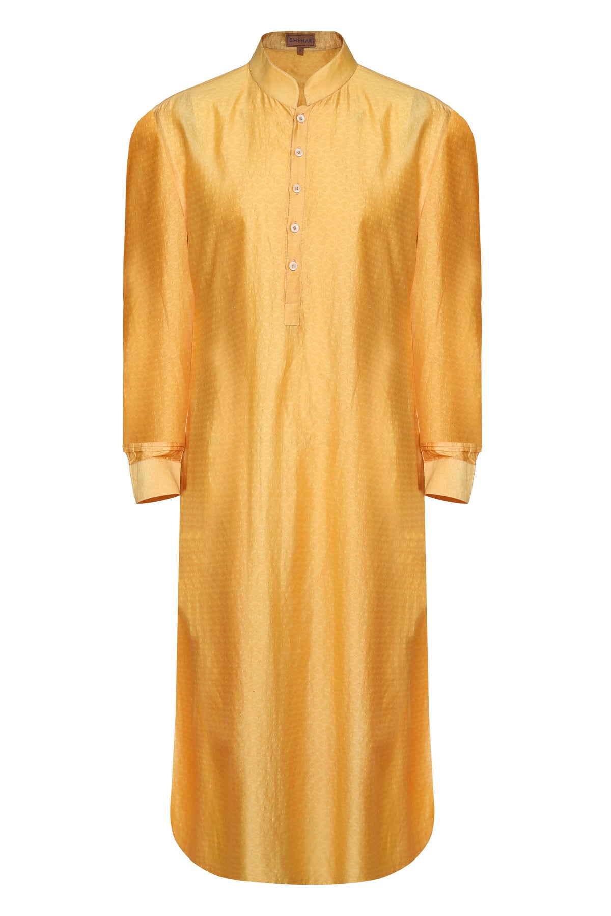 BRIGHT MUSTARD COLORED COTTON KURTA WITH INTRICATE TAILORING DETAILS