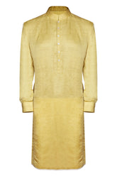 MUSTARD CLASSIC LINEN SATIN KURTA WITH INTRICATE TAILORING DETAILS