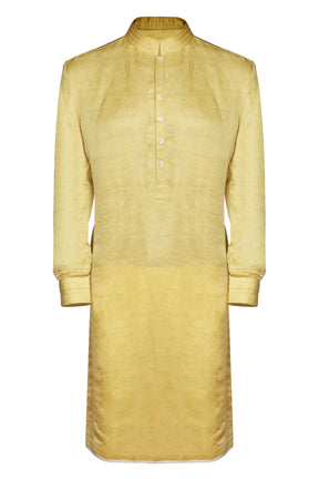 MUSTARD CLASSIC LINEN SATIN KURTA WITH INTRICATE TAILORING DETAILS