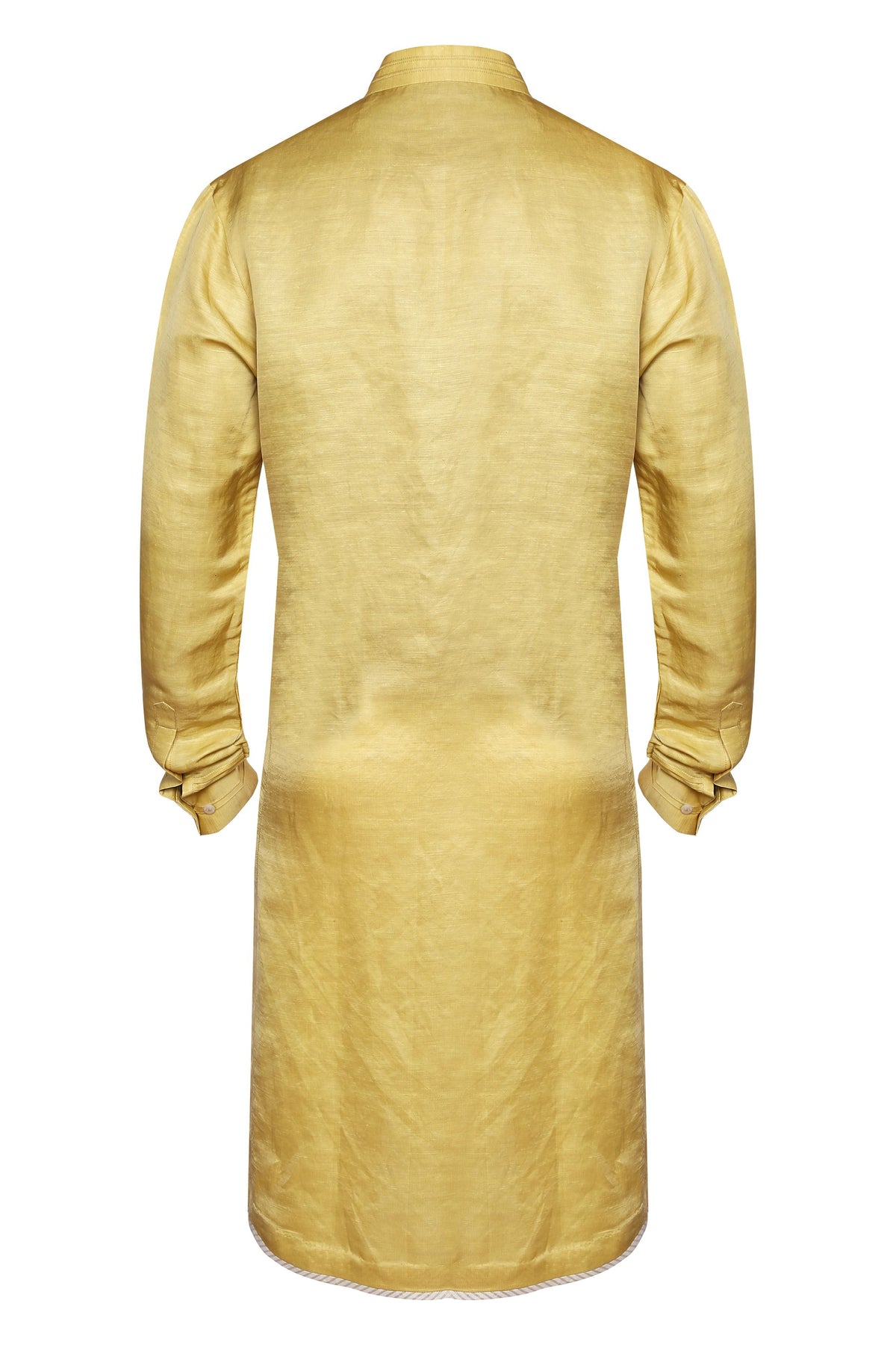 MUSTARD CLASSIC LINEN SATIN KURTA WITH INTRICATE TAILORING DETAILS