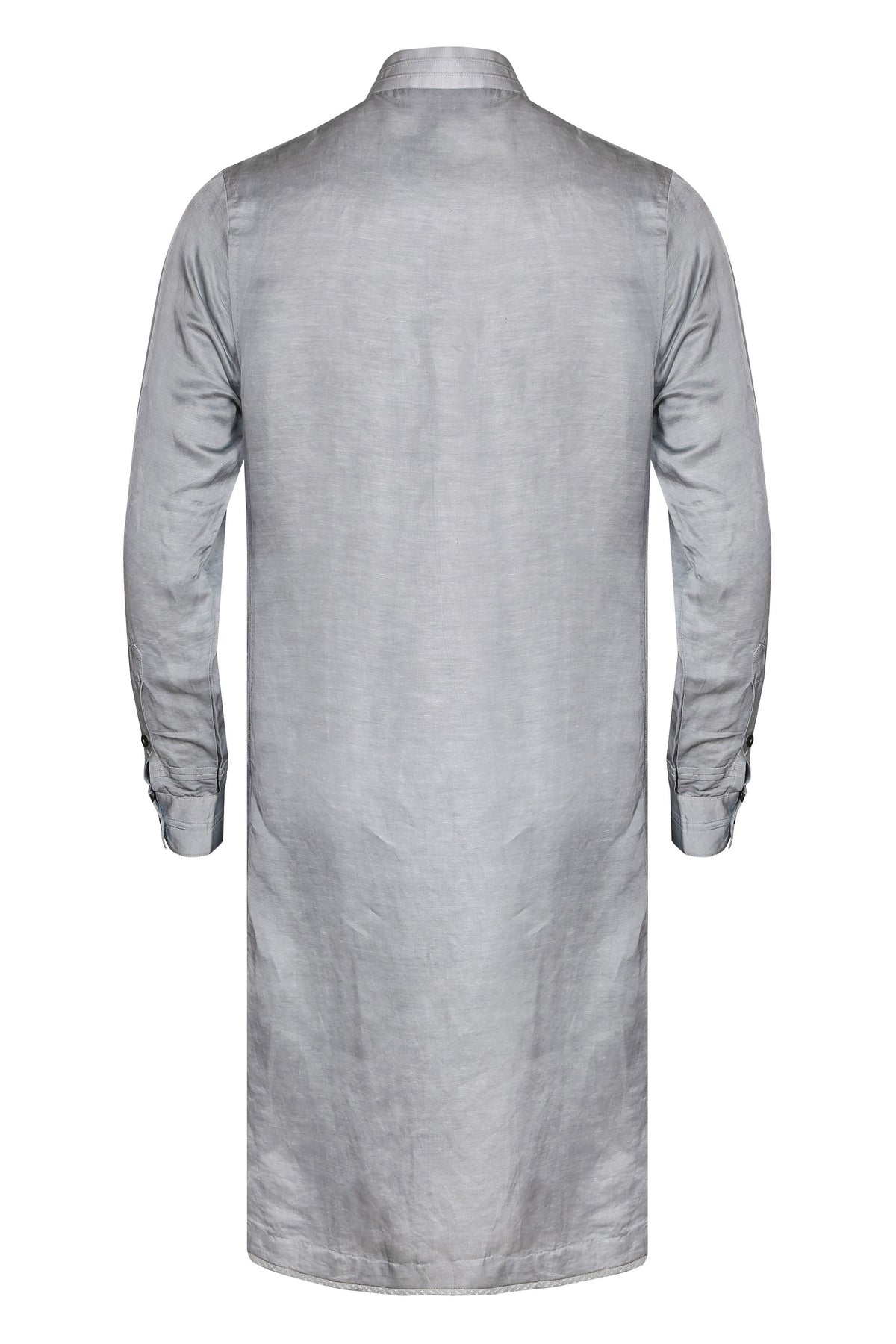 STEEL GREY CLASSIC LINEN SATIN KURTA WITH INTRICATE TAILORING DETAILS