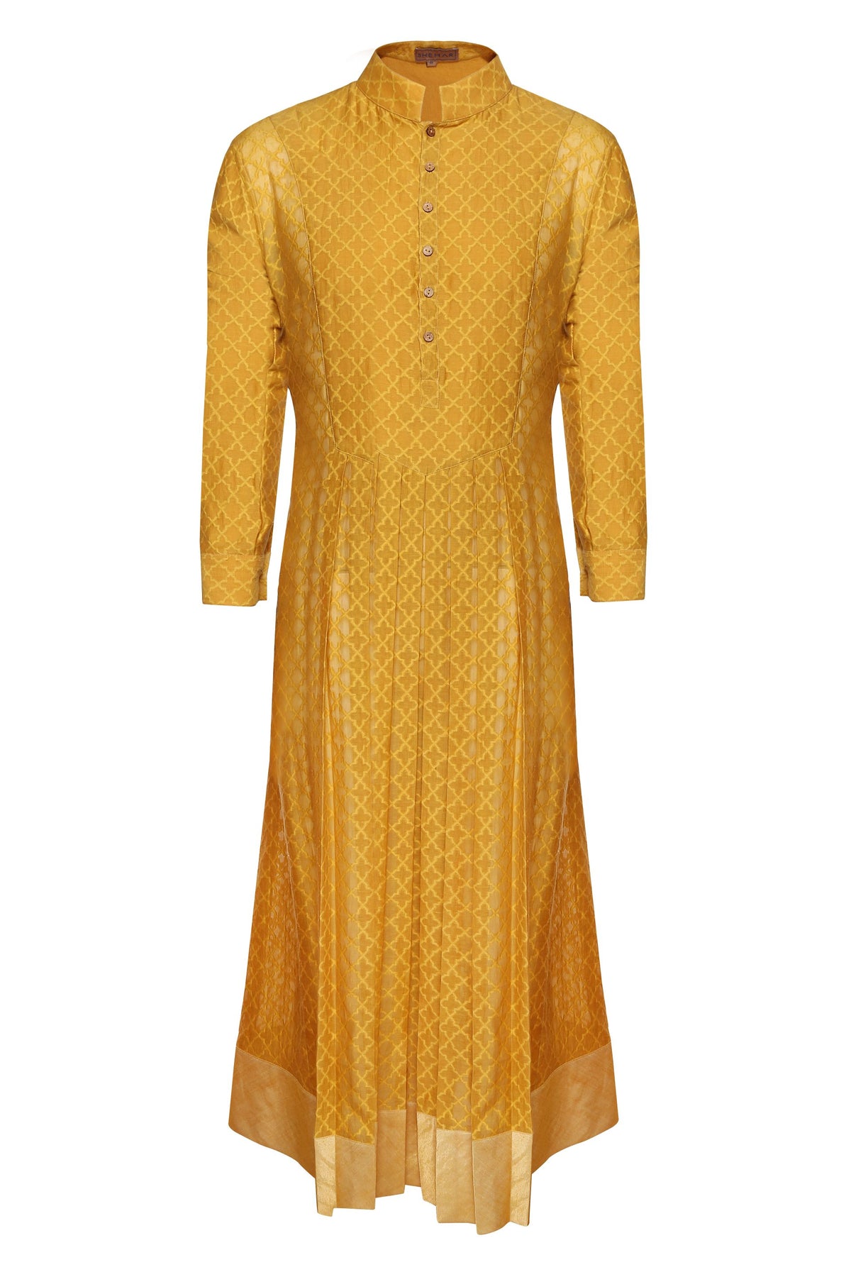 MUSTARD COLORED CLASSIC PLEATED CHANDERI KURTA