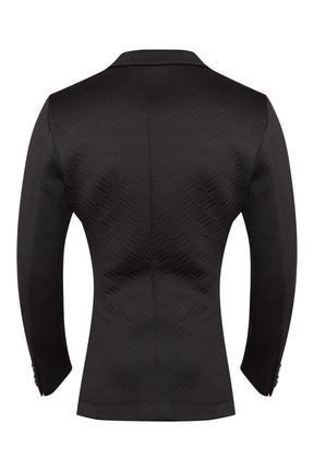 Black embossed scuba jacket with notch collar