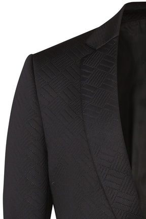 Black embossed scuba jacket with notch collar