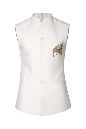 IVORY MATKA SILK NEHRU JACKET