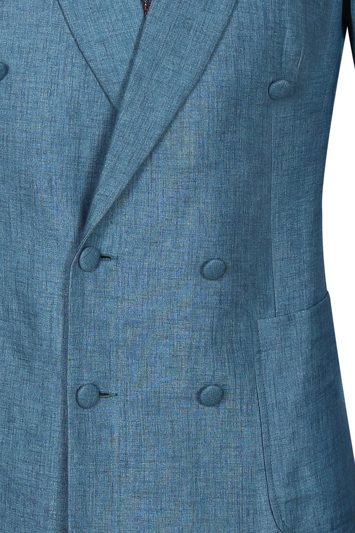 Blue linen jacket with a wing collar