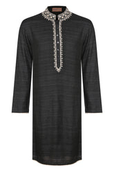 BLACK EMBROIDERED MATKA SILK KURTA