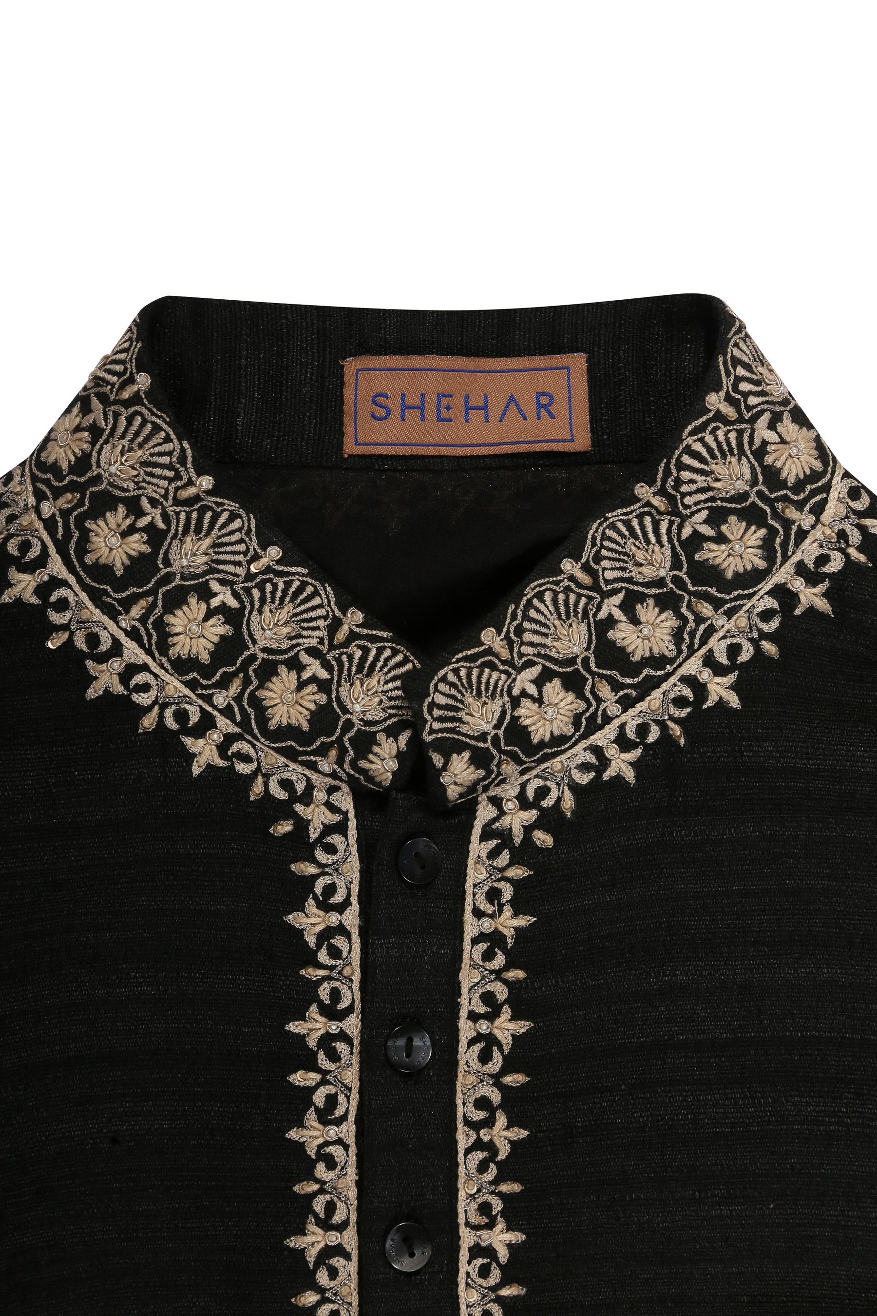 BLACK EMBROIDERED MATKA SILK KURTA