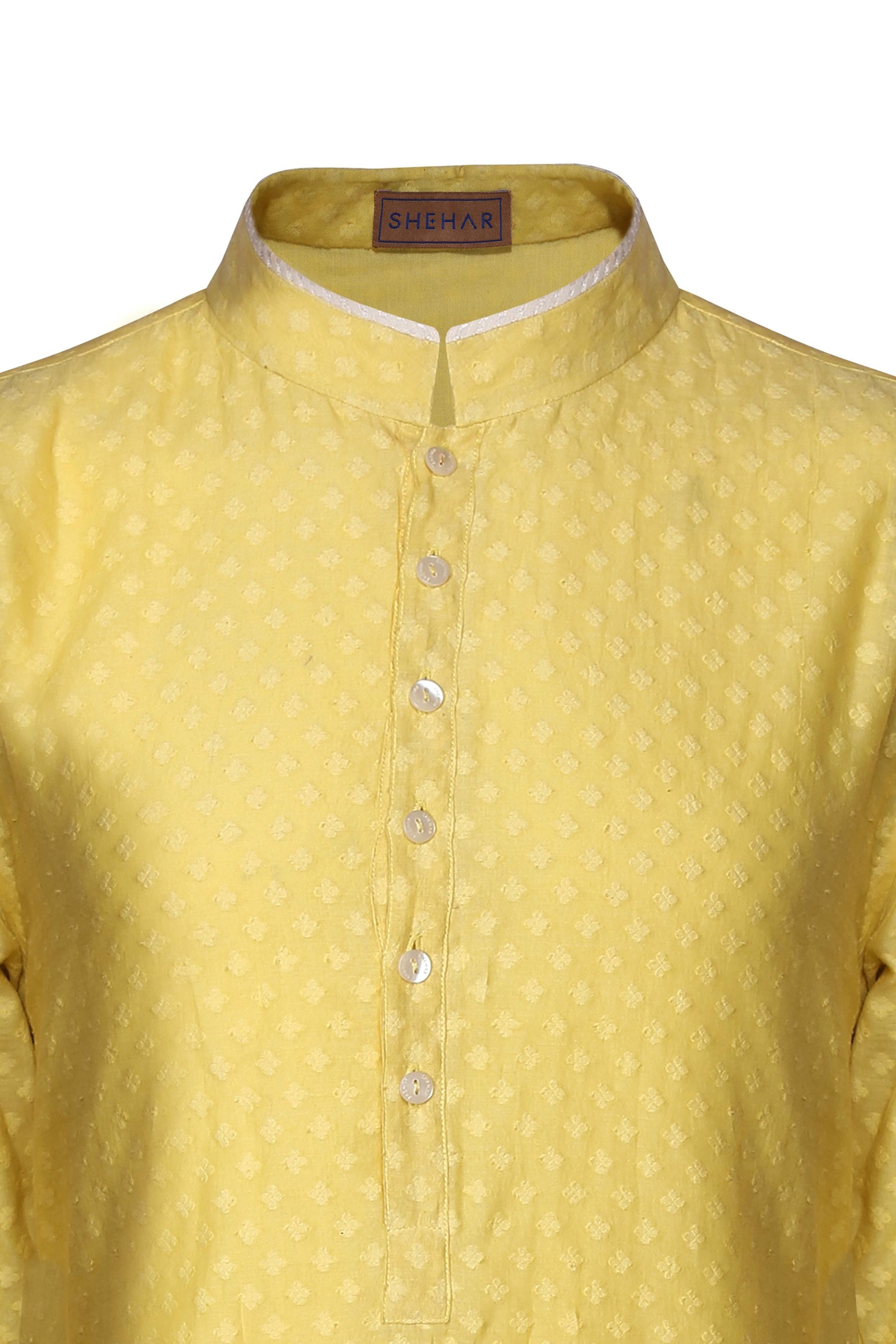 YELLOW CLASSIC CHANDERI JACQUARD KURTA