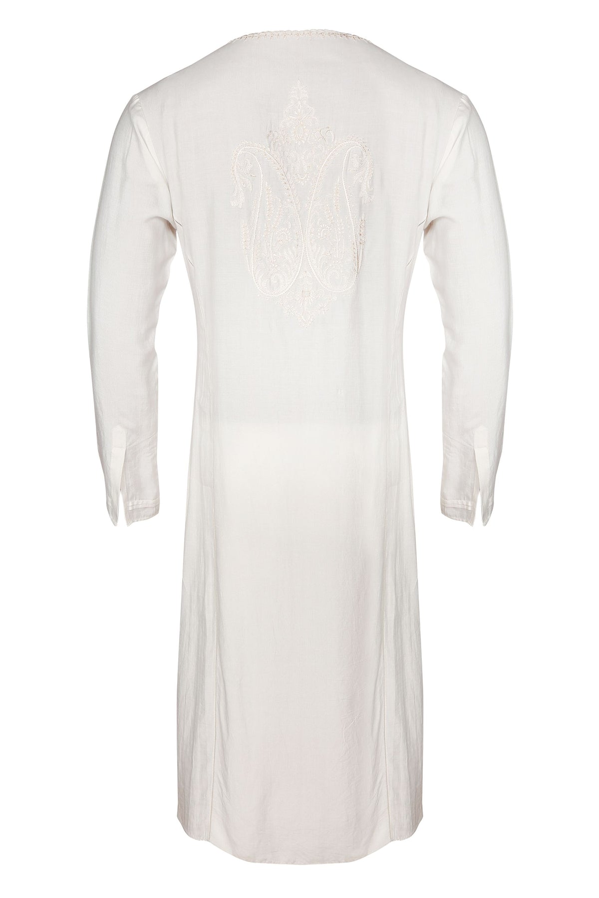 IVORY EMBROIDERED COTTON SILK ANGRAKHA STYLE KURTA