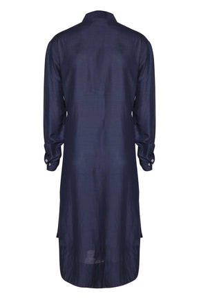 BLUE CHANDERI LAYERED KURTA