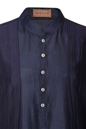 BLUE CHANDERI LAYERED KURTA