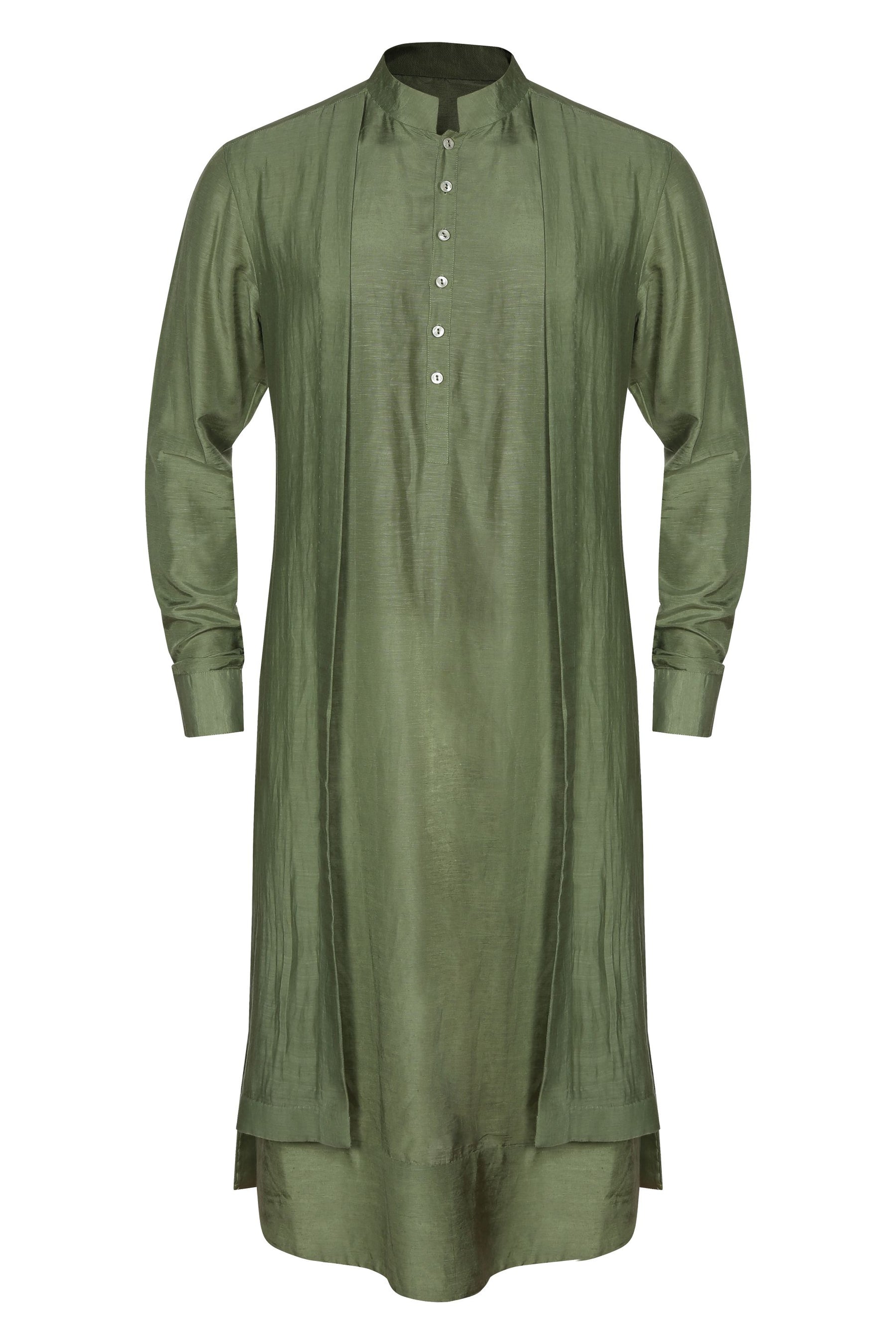 FOREST GREEN CHANDERI LAYERED KURTA