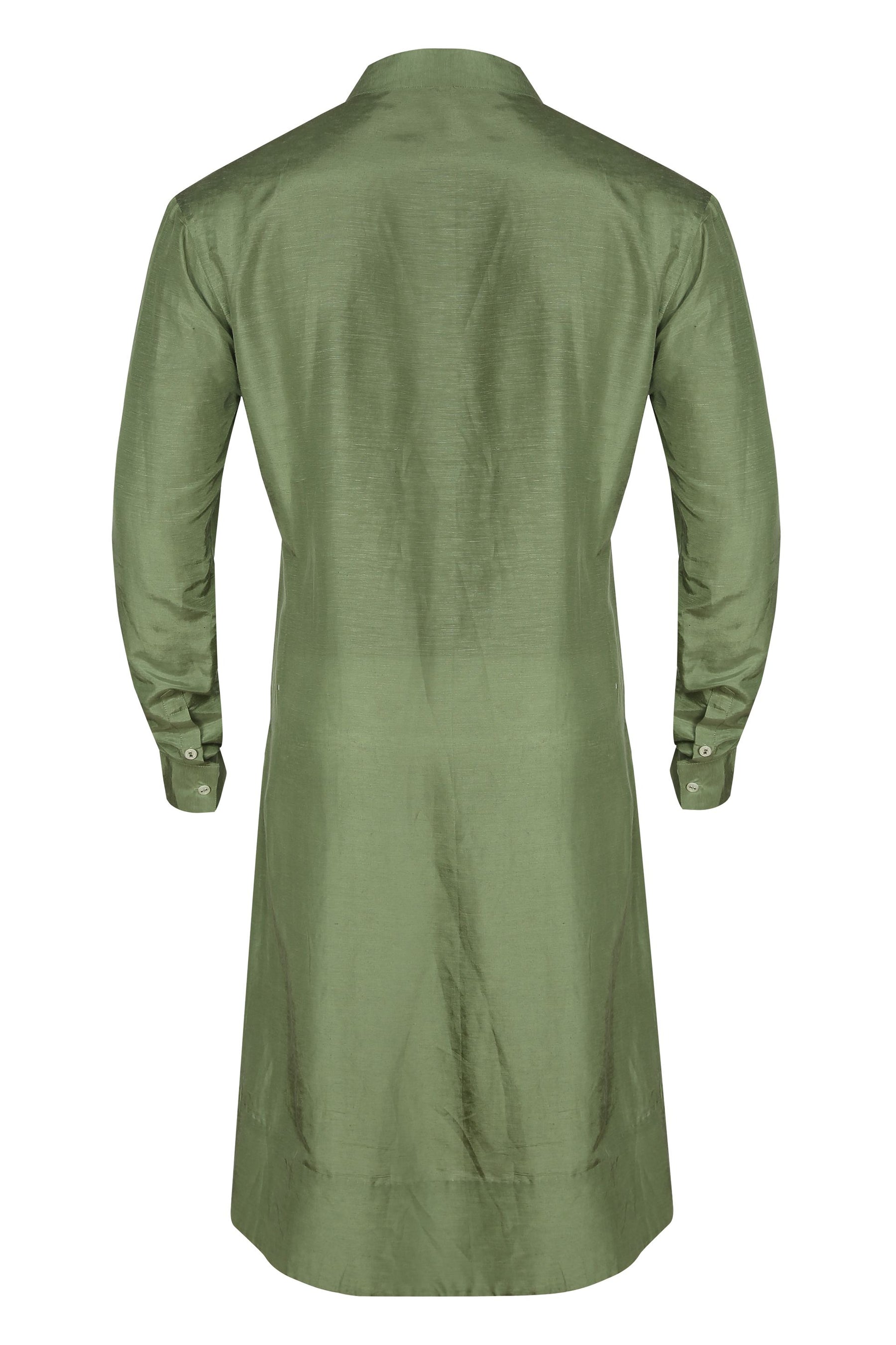 FOREST GREEN CHANDERI LAYERED KURTA